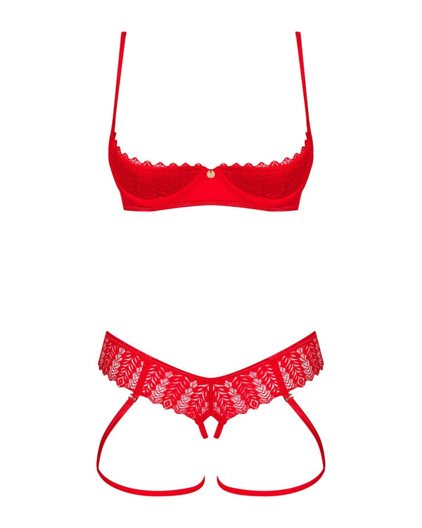 Rotes Ouvert-Set Ingridia mit gepolsterter Bügel-Hebe und String von Obsessive – Ansicht 3