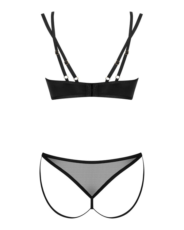 Schwarzes Set Nesari aus Stretchmaterial und Netz mit Schmuckelement von Obsessive – Ansicht 4