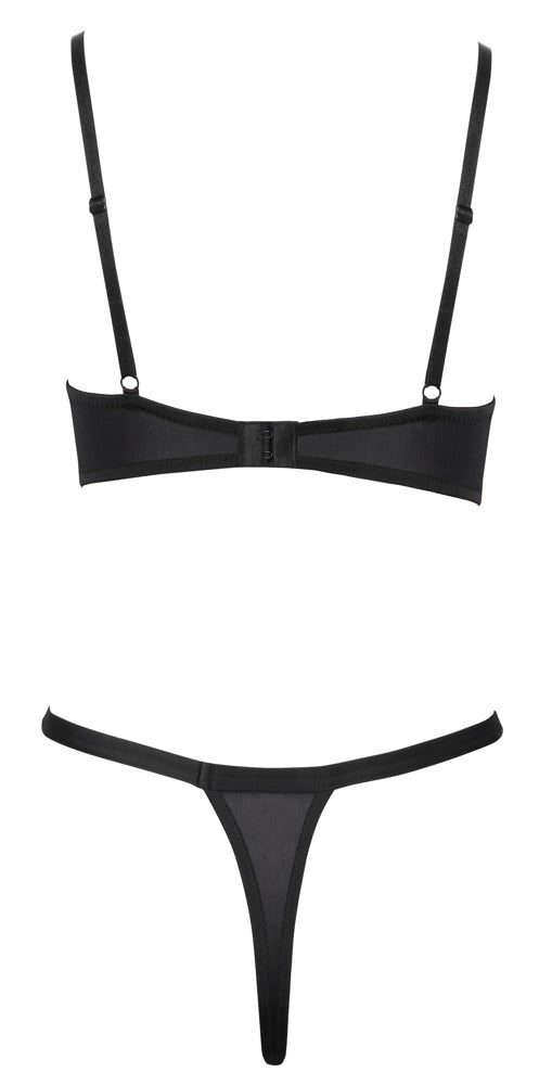 Schwarzes BH- und Riostring-Set aus Spitze mit Ösen und Zierschnürung von Cottelli – Ansicht 7
