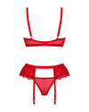 Rotes 3-teiliges Set Chilisa aus feiner Blütenspitze mit Strapsgurt von Obsessive – Ansicht 4