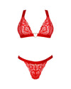 Rotes Set Elianes aus Blütenspitze mit Stretchriemen und goldfarbenen Details von Obsessive – Ansicht 3