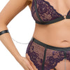 Dunkellila Straps-Set aus Soft-BH, Straps-String und Armfesseln mit Mattlook-Details von Cottelli BONDAGE – Ansicht 6