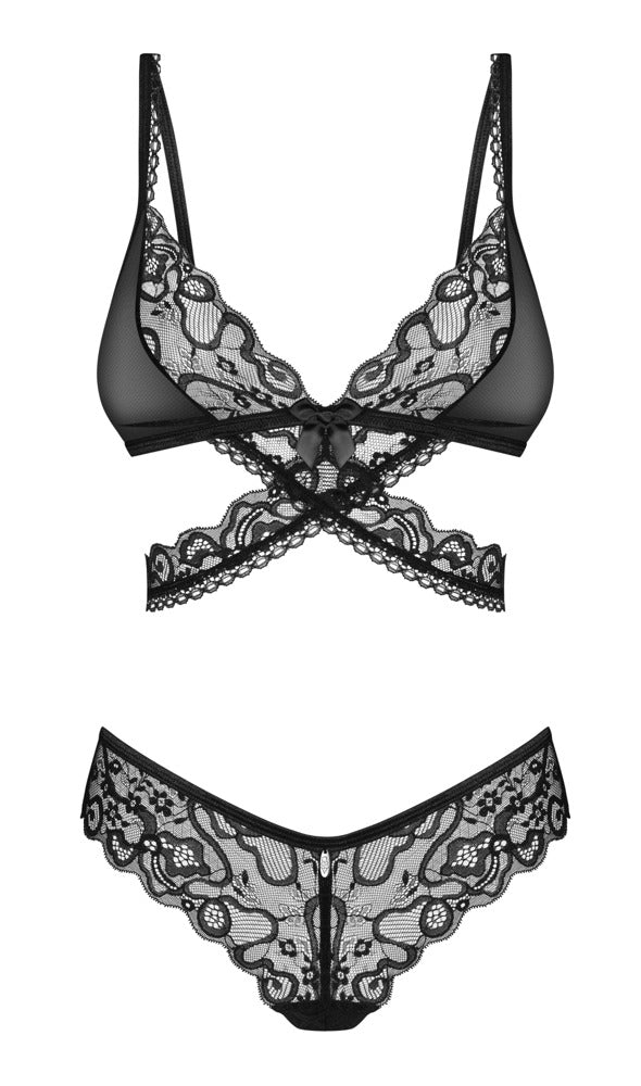 Schwarz-transparentes 2-teiliges Set Blomentis mit BH und Slip von Obsessive – Ansicht 6