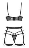 Schwarz-transparentes 3-teiliges Set Blomentis mit Soft-BH, Straps-Harness und String von Obsessive – Ansicht 8