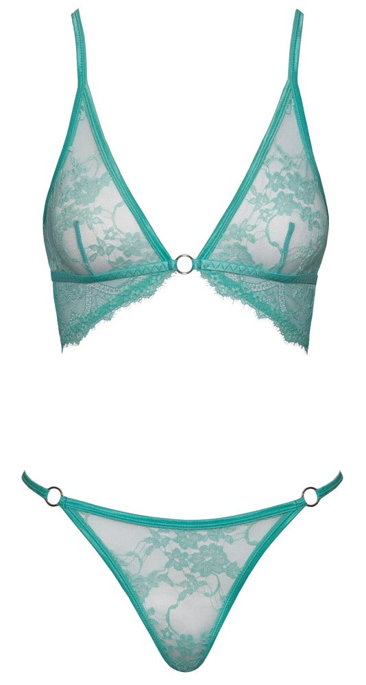 Türkisfarbenes Dessous-Set aus Blütenspitze mit Wimpernspitze und Ringen von Fantasy by Cottelli – Ansicht 5