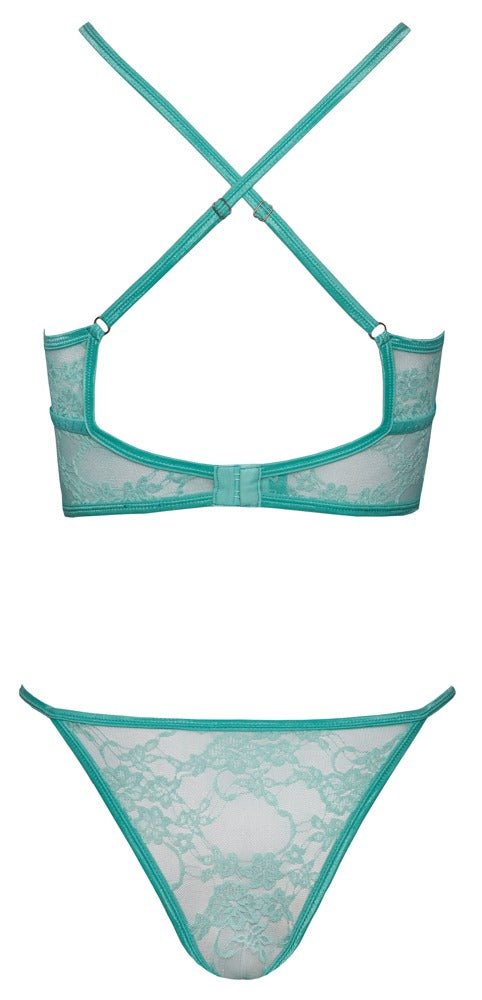 Türkisfarbenes Dessous-Set aus Blütenspitze mit Wimpernspitze und Ringen von Fantasy by Cottelli – Ansicht 6