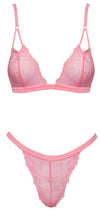 Neonpinkfarbenes Dessous-Set aus Wimpern-Blütenspitze mit Samtbändern von Fantasy by Cottelli – Ansicht 4