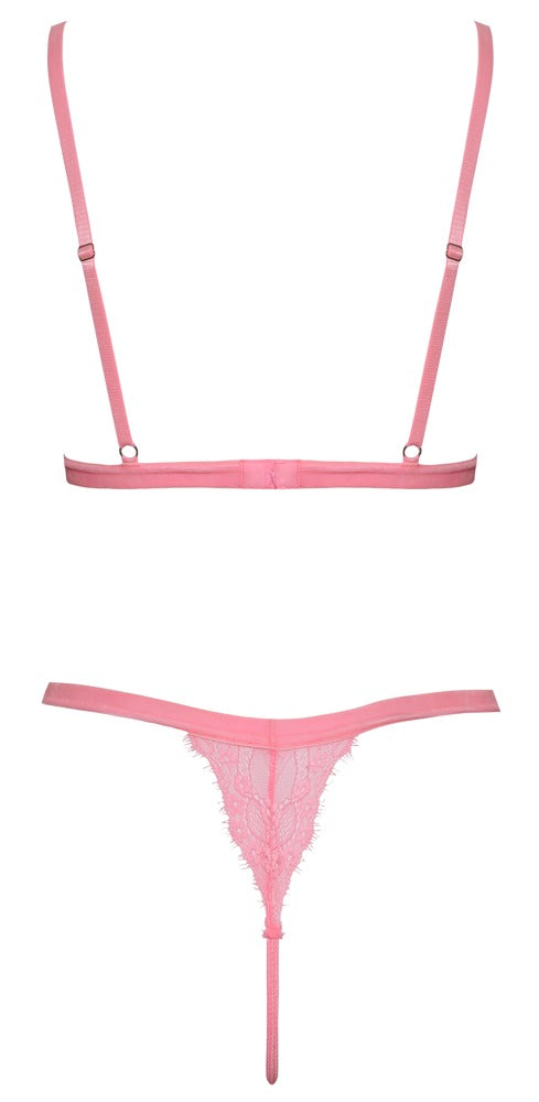 Neonpinkfarbenes Dessous-Set aus Wimpern-Blütenspitze mit Samtbändern von Fantasy by Cottelli – Ansicht 5