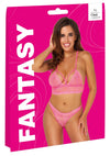 Neonpinkfarbenes Dessous-Set aus Spitze mit Neckholder-BH und String von Fantasy by Cottelli
