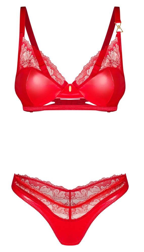 Rotes Set Aliosa mit Bügel-BH und Riostring im Glanz-Look von Obsessive – Ansicht 4