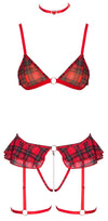 Sexy Dessous-Set im roten Karo-Look mit Soft-BH, Straps-String und Halsband von Cottelli – Ansicht 8