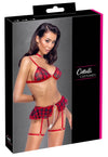 Sexy Dessous-Set im roten Karo-Look mit Soft-BH, Straps-String und Halsband von Cottelli