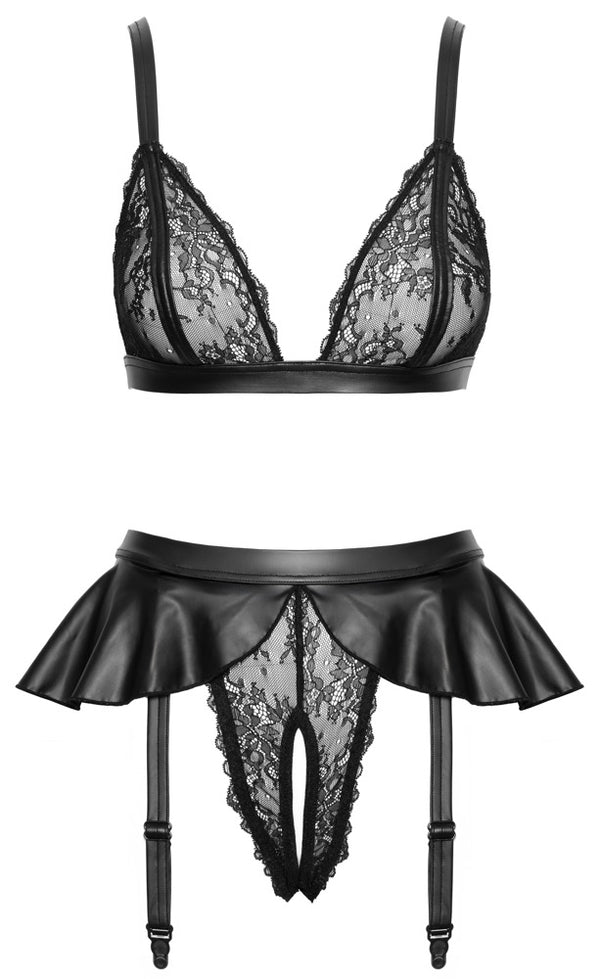 Schwarzes verführerisches Set mit Spitze und Wetlook Akzenten von Cottelli LINGERIE – Ansicht 6