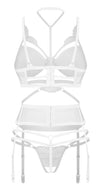 Weißes Set Premisis mit Bügel-BH, Strapsgürtel und Ouvert-String von Obsessive – Ansicht 5