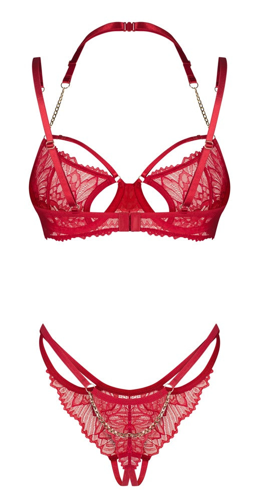 Rotes Set Matildea mit Bügel-BH und Riostring ouvert und Kettchen von Obsessive – Ansicht 5