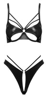 Schwarzes extravagantes Bügel-BH Set im glänzenden Wetlook von Cottelli LINGERIE – Ansicht 5