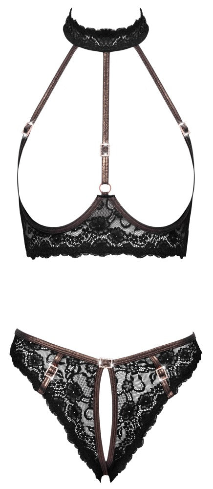 Schwarzes verführerisches Ouvert Lingerie Set mit funkelnden Strass Akzenten von Cottelli LINGERIE – Ansicht 6