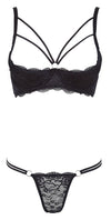 Schwarze Hebe und String aus feiner Spitze mit silberfarbenen Ringen von Cottelli – Ansicht 8