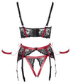 Schwarzes Hebe-Set mit Bügel-Hebe-BH, Strapsgurt und String aus Stretch-Spitze von Cottelli BONDAGE – Ansicht 7