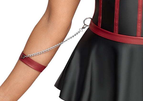 Schwarzes Ouvert-Set aus Longline-Hebe mit Volant, String und Armfesseln von Cottelli BONDAGE – Ansicht 8