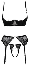 Schwarzes Hebe-Set aus Stretch-Spitze mit Ringen, Samt und Kettchen (Ouvert) von Cottelli – Ansicht 6