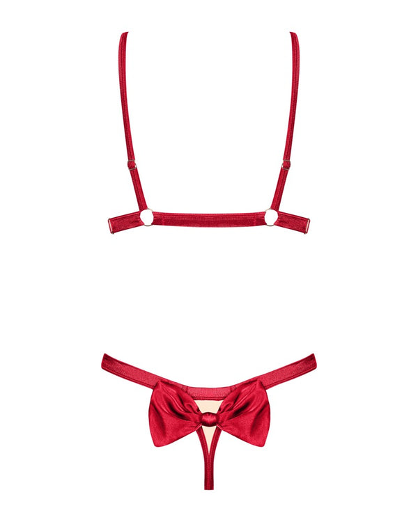 Rotes Set Rubinesa aus Satin mit Goldschimmer, offenen Cups und Satinschleife von Obsessive – Ansicht 4