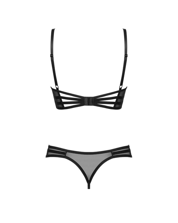 Schwarzes Set Roxelia mit Longline-Hebe und Riostring ouvert aus Tüll von Obsessive – Ansicht 4