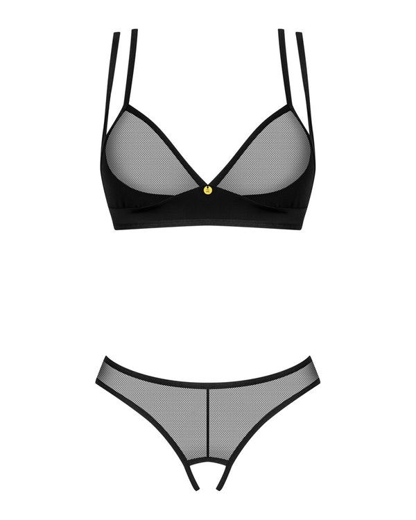 Schwarzes aufregendes Dessous Set aus feinem Netz mit offenem Schritt von Obsessive – Ansicht 3