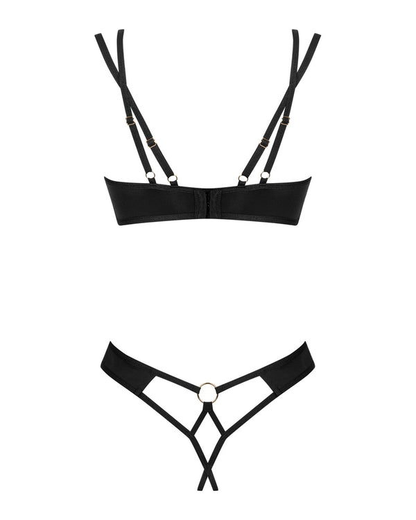 Schwarzes aufregendes Dessous Set aus feinem Netz mit offenem Schritt von Obsessive – Ansicht 4