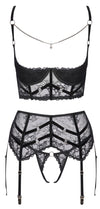 Schwarzes Longline-Hebe-Set mit Strapsgürtel, String ouvert, Samt und Ringen von Cottelli – Ansicht 7