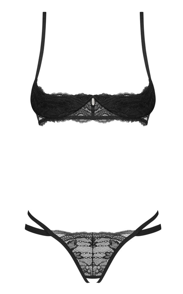Schwarzes Ouvert-Set Nutris mit Bügel-Hebe-BH und String ouvert von Obsessive – Ansicht 4