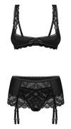 Schwarzes 3-teiliges Set Lecille mit Bügel-Hebe, Strapsgürtel und String ouvert von Obsessive – Ansicht 5