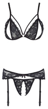 Schwarzes 3-teiliges Strapsset aus Blütenspitze mit Riemchen-BH von Cottelli – Ansicht 5