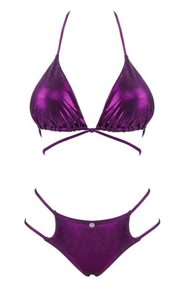 Lilafarbener Bikini Balitta im schillernden Glanzlook mit Neckholder von Obsessive – Ansicht 6