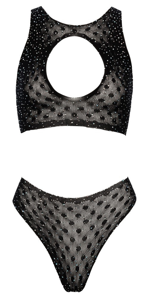 Schwarzes Top- und Slip-Set aus Stretchmaterial mit Strass-Besatz von Fantasy by Cottelli – Ansicht 5
