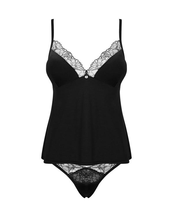 Schwarzes Set Bella Rou mit besticktem Top und Panties von Obsessive – Ansicht 3