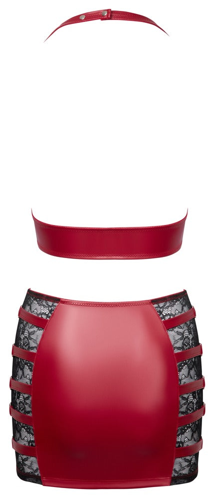 Rotes Set aus Wetlook-Top und Minirock mit Spitze und Ringen von Cottelli PARTY – Ansicht 8