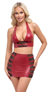 Rotes Set aus Wetlook-Top und Minirock mit Spitze und Ringen von Cottelli PARTY – Ansicht 2
