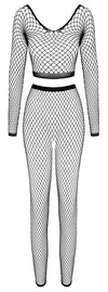Schwarzer Netz-Zweiteiler mit Langarm-Top und Ouvert-Leggings von Fantasy by Cottelli – Ansicht 5