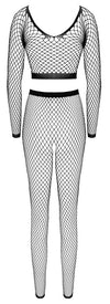 Schwarzer Netz-Zweiteiler mit Langarm-Top und Ouvert-Leggings von Fantasy by Cottelli – Ansicht 6