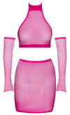 Pinkfarbenes Netz-Set mit Top, Minirock und Armstulpen von Fantasy by Cottelli – Ansicht 5
