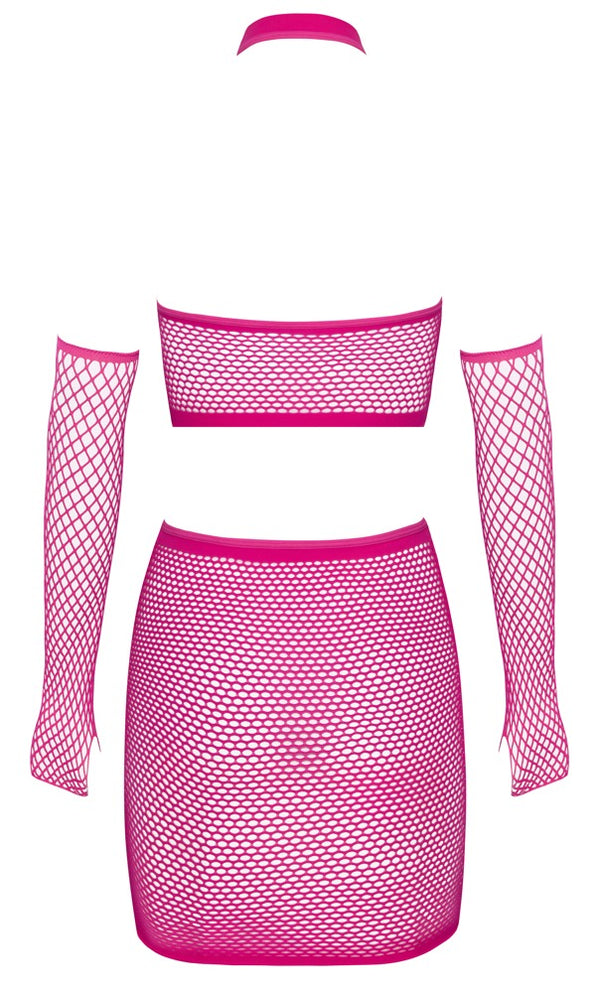 Pinkfarbenes Netz-Set mit Top, Minirock und Armstulpen von Fantasy by Cottelli – Ansicht 6