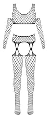 Schwarzes 3-teiliges Netz-Set mit Top, Straps-Strumpfhose und Armstulpen von Fantasy by Cottelli – Ansicht 5