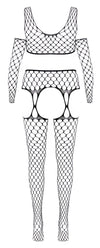 Schwarzes 3-teiliges Netz-Set mit Top, Straps-Strumpfhose und Armstulpen von Fantasy by Cottelli – Ansicht 6