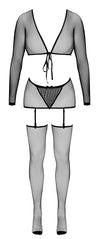 Schwarzes 4-teiliges Netz-Set mit Bolero, String, Strapsgürtel und Strümpfen von Fantasy by Cottelli – Ansicht 7