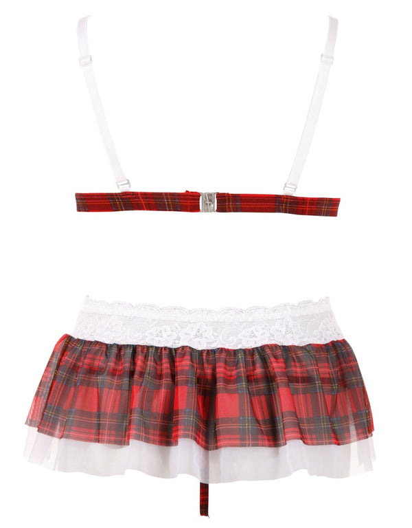 Rotes Set in Karo-Optik mit weißer Spitze und Tüll von Cottelli – Ansicht 7