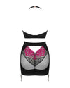 Schwarzes Set Rosenty mit Top und Straps-Rock aus Netz und Rosenspitze von Obsessive – Ansicht 4