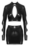 Schwarzes aufregendes bauchfreies Langarm Top und Minirock Set von Cottelli PARTY – Ansicht 7