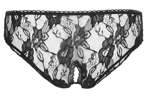 Schwarzer zarter Slip aus floraler Spitze mit offenem Schritt von Cottelli – Ansicht 7
