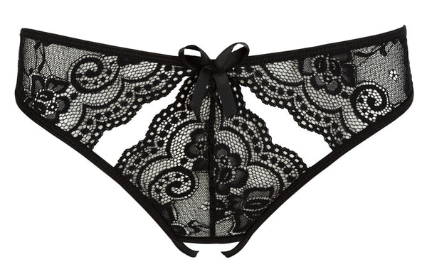Schwarzer Slip aus floraler Spitze mit Cut-outs (offener Schritt) von NO:XQSE – Ansicht 4